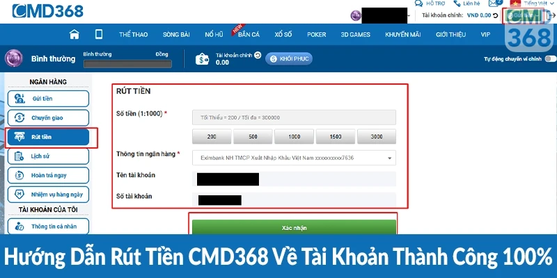 Hướng Dẫn Rút Tiền CMD368 Về Tài Khoản Thành Công 100%