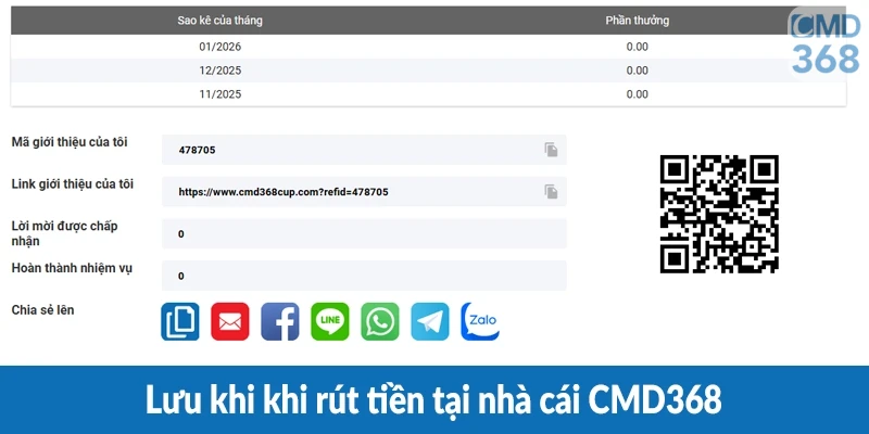 Lưu khi khi rút tiền tại nhà cái CMD368